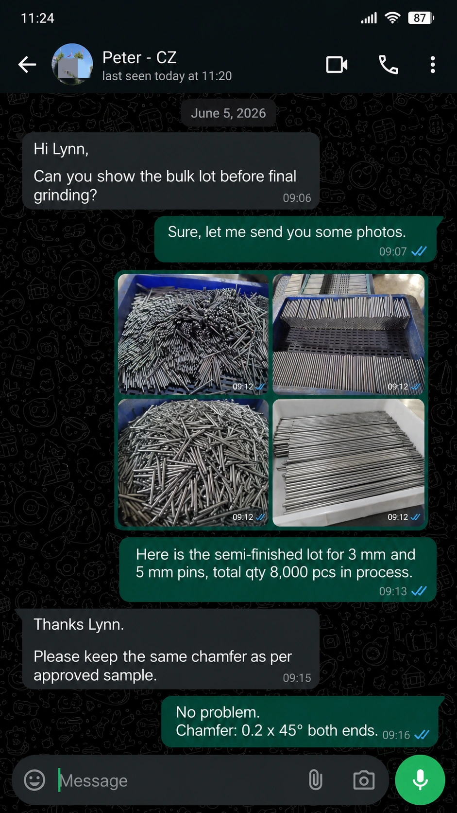 Instant messaging feedback on tungsten carbide punches