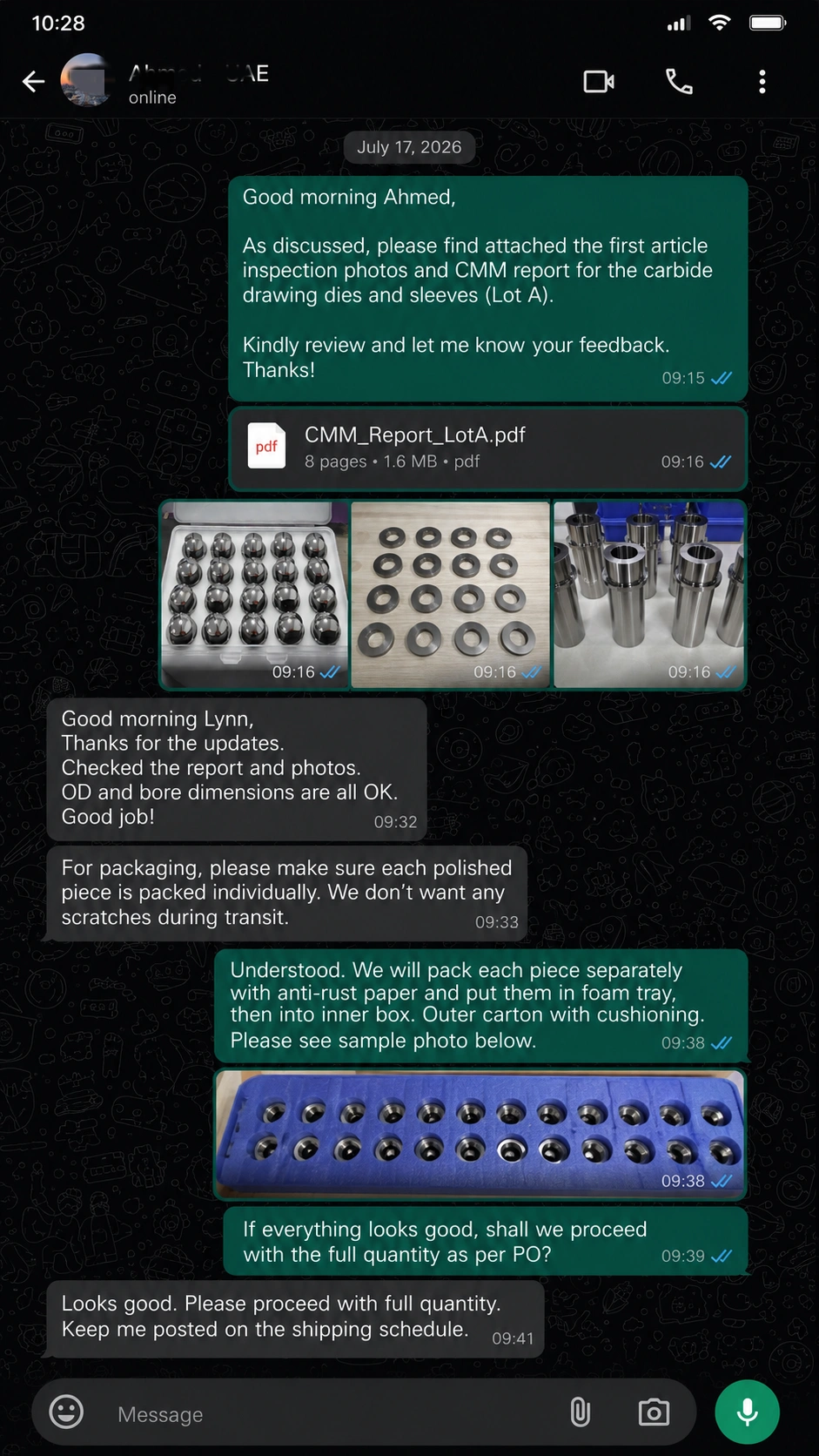 Customer message regarding successful tooling testing
