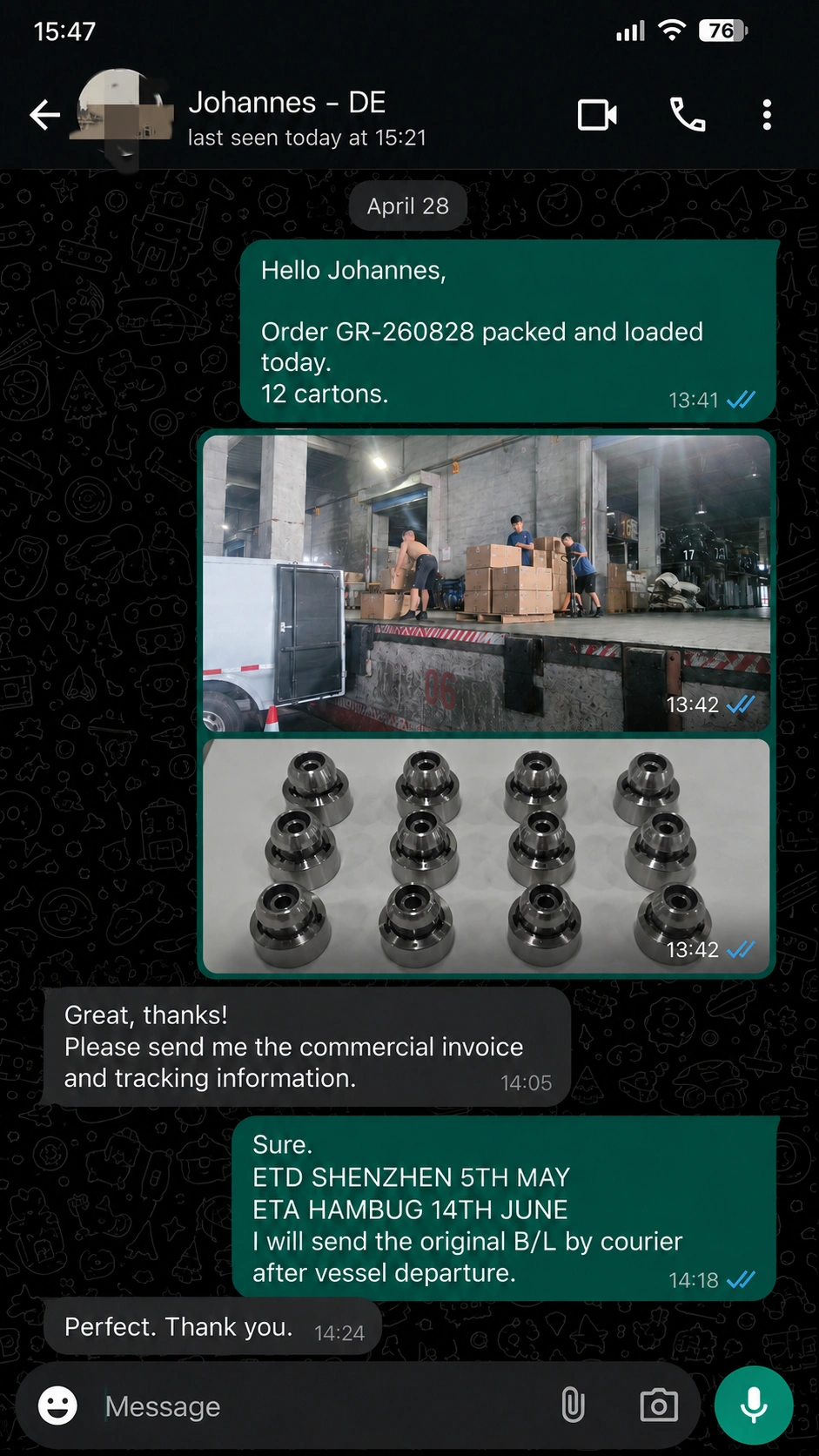 Long-term partner expressing satisfaction with carbide pins